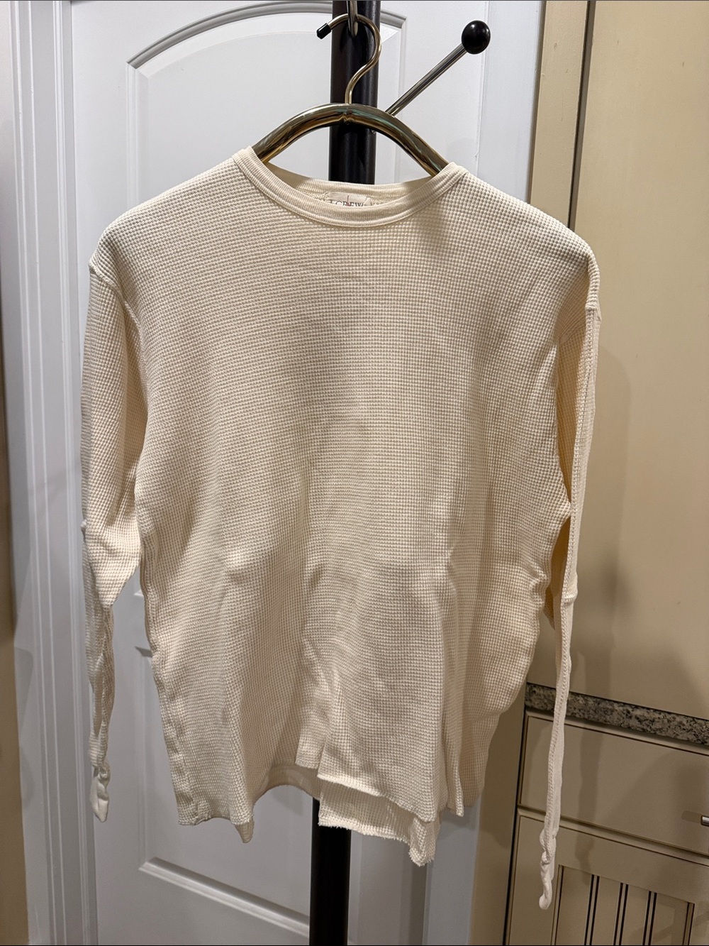 J Crew Cream Waffle Knit Long Sleeve Top